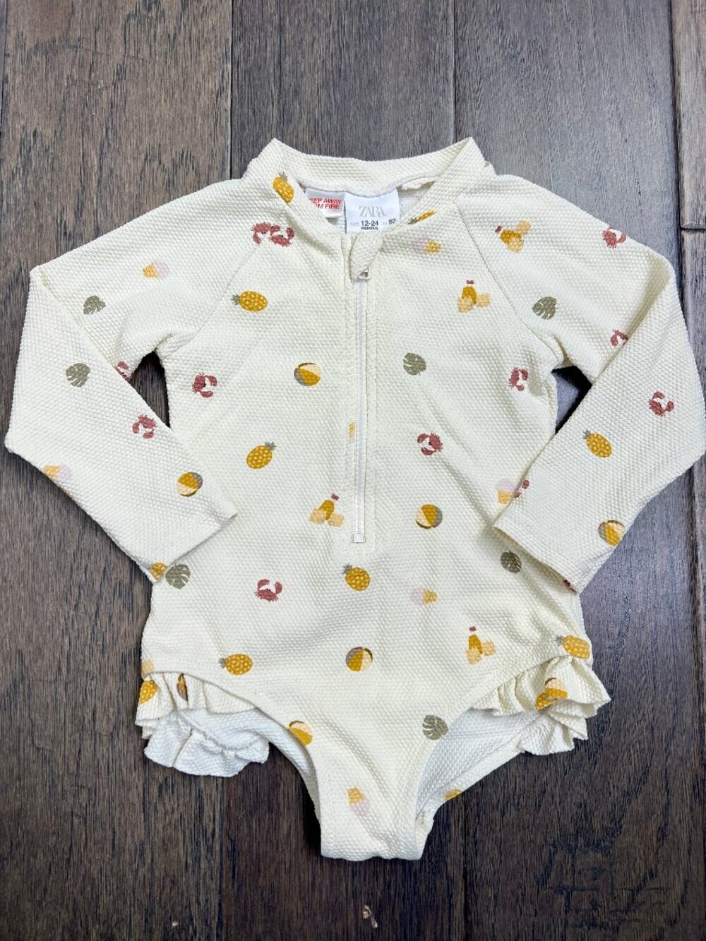 Zara Baby Waffle-Knit Beach Print Ruffle Swimsuit / Rashguard - 12–24M